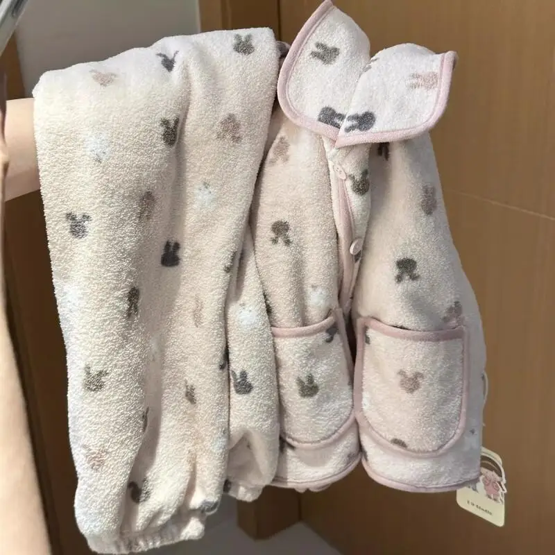 

Girls Homewear Winter Women's Pajama Set Girl Nightwear Sweet Collar Coral Fleece Cozy Thick Warm Plus Size Loungewear Sleepwear