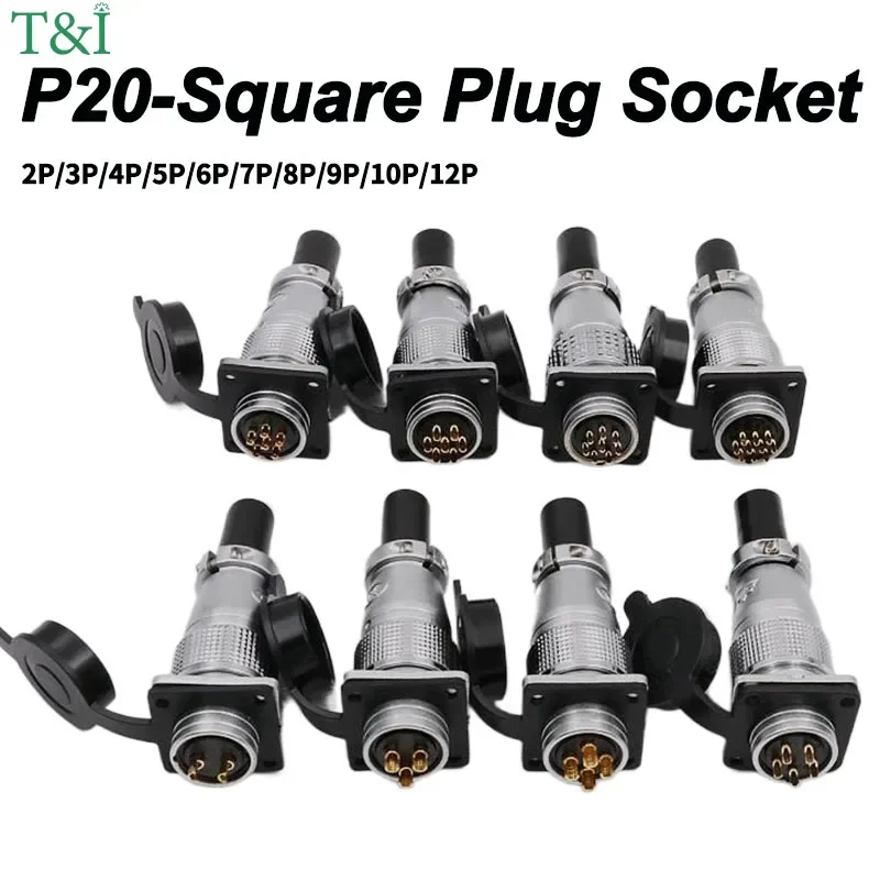 

P20 Series 2/3/4/5/6/7/8/9/10/12Pin Connectors with Screw Fixing,Square Male Plug and Circular Female Socket 20MM Diameter