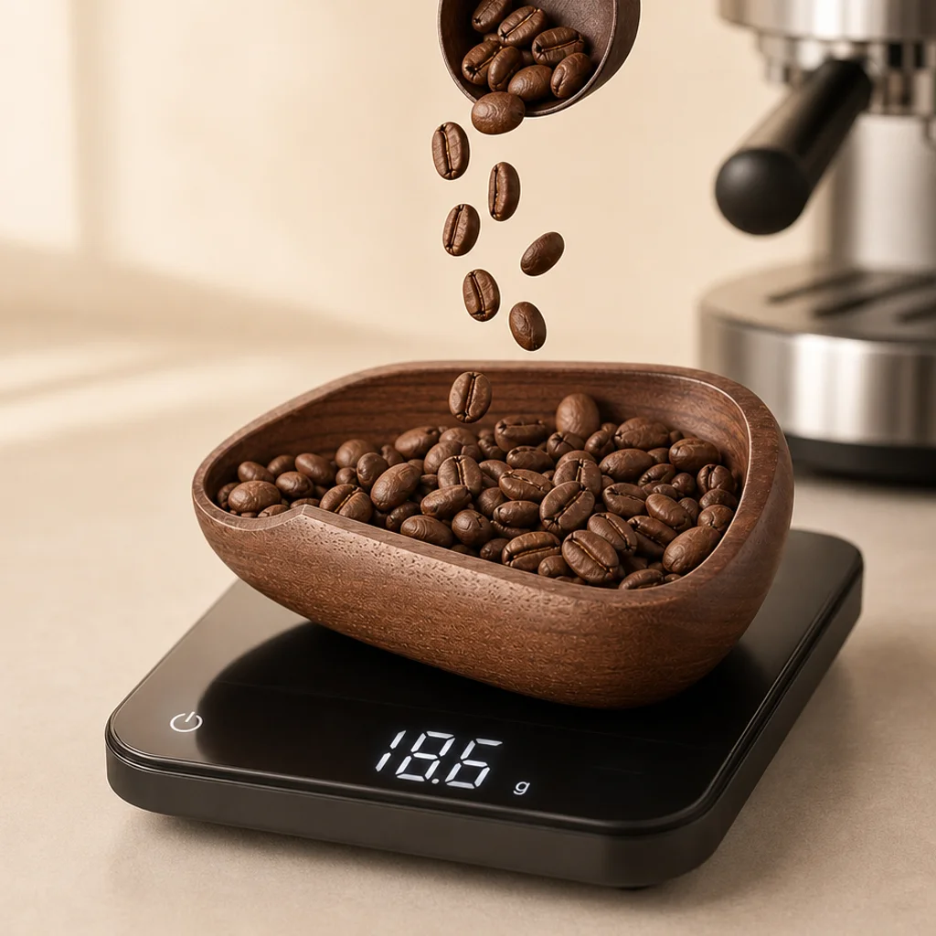Anti-Static Wooden Coffee Dosing Tray, Solid Wood Measuring Scoop, Espresso & Tea Container, Kitchen Coffee Accessories
