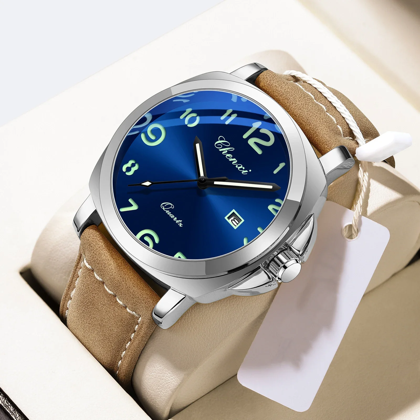 CHENXI الفاخرة العلامة التجارية الأعلى ساعة كوارتز رجالية جلد طبيعي مقاوم للماء مضيئة التقويم عالية الجودة الأعمال ساعة اليد عادية