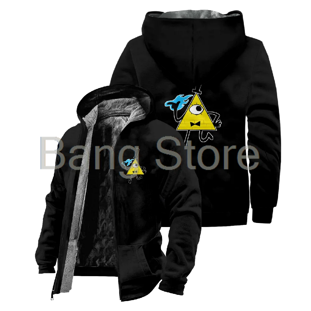 Bill Cipher Zipper Jacket Unisex Long Sleeve Thickened Winter Parka Streetwear Coat