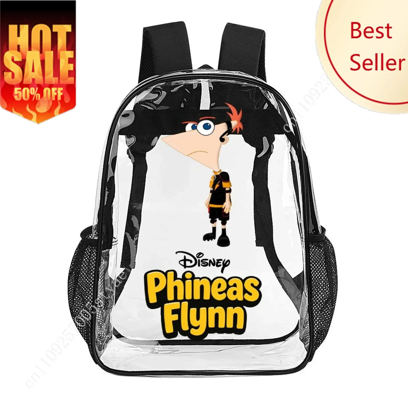 

Phineas Flynn Transparent Backpack Disney Licensed Cartoon Print Jelly Bag Parties Holidays Gift Giving Cartoon Backpack