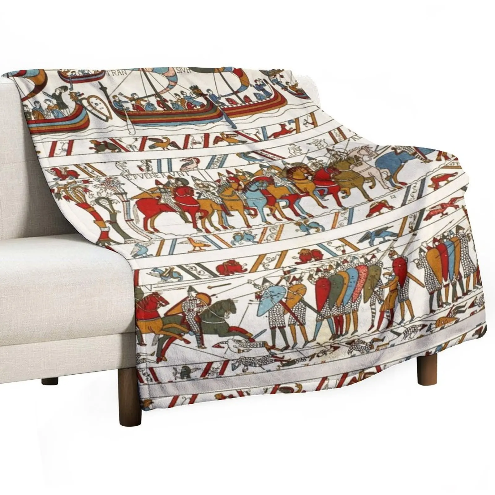 

THE BAYEUX TAPESTRY ,BATTLE OF HASTINGS ,NORMAN KNIGHTS AND VIKING SHIPS Throw Blanket Large Plaid Blankets