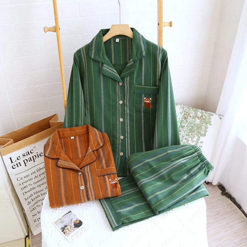 

Couple Pajamas Set Men Soft Cotton Ground Wool Pijamas De Hombre Long Sleeve Top Pants Elastic Waist Home Clothes Loungewear