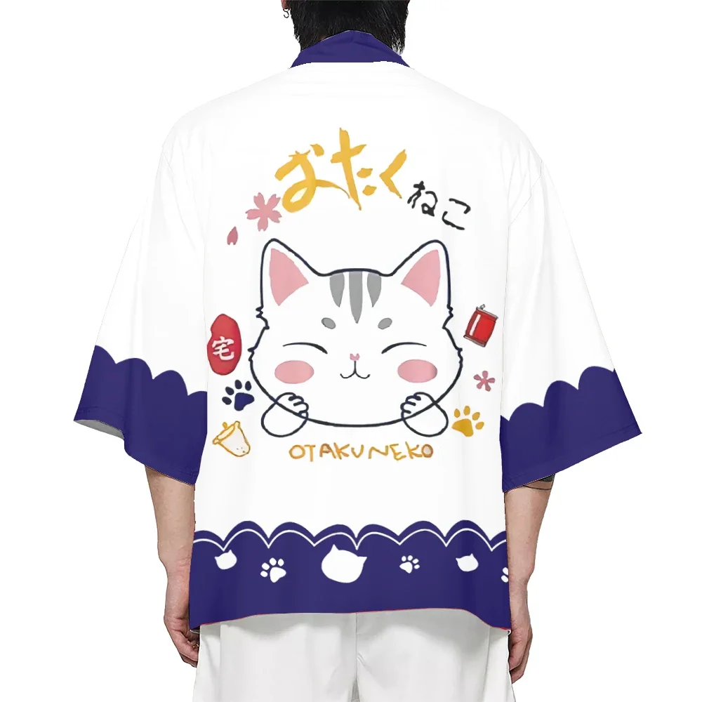 التقليدية الكرتون لاكي القط كيمونو الصيف شاطئ الشمس حماية سترة الرجال النساء متعة ريشة النسيج الاطفال قمم