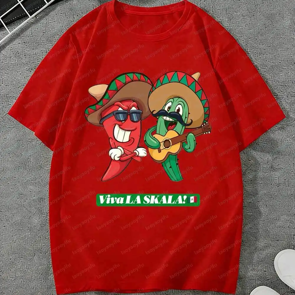 Cinco De Mayo Viva La Skala Chili Pepper Cactus T-Shirt Funny Mexican Sombrero Guitar Graphic Men Women Fiesta Party Cotton Top