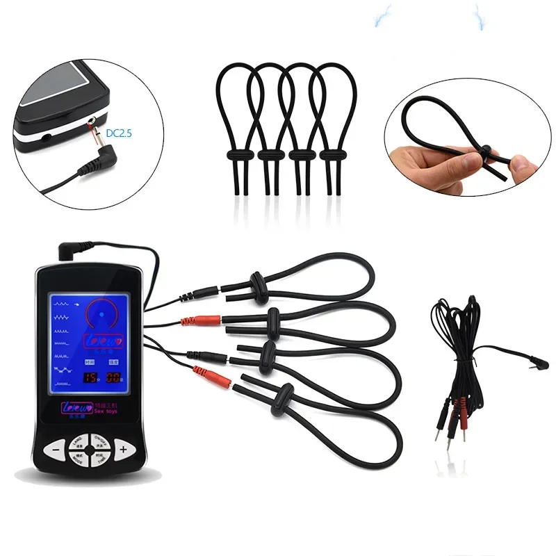 BDSM Power Box Electro Shock Cock Rings Electro Stimulate Masturbation Penis Ring Sex Tool For Men Body Massager