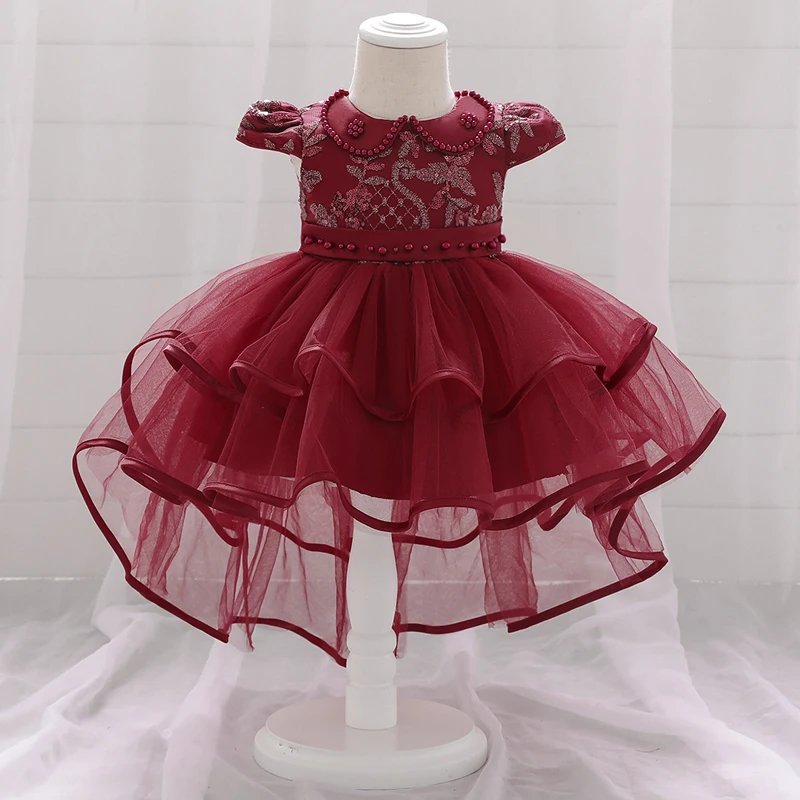 Trailing Ceremony 1 Year Birthday Dress For Baby Girl Clothes Beading Baptism Princess Dress Toddler Girls Party Gown Vestido