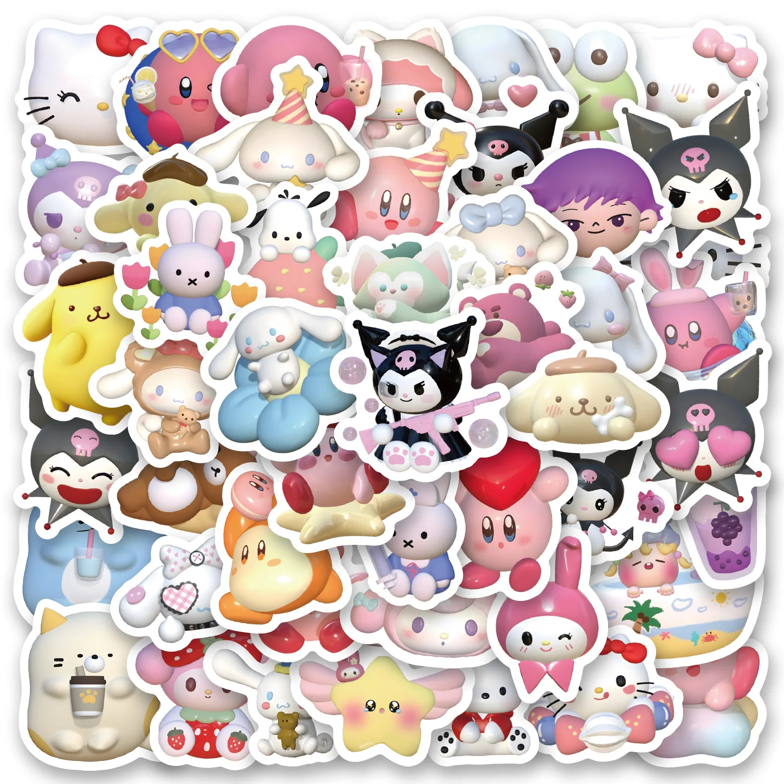 3D estereoscópico Sanrio Anime Adesivos, Adesivos impermeáveis, Bonito DIY Adesivos decorativos, Kuromi minha melodia, Kawaii, 10 pcs, 30 pcs, 50 pcs, 100pcs