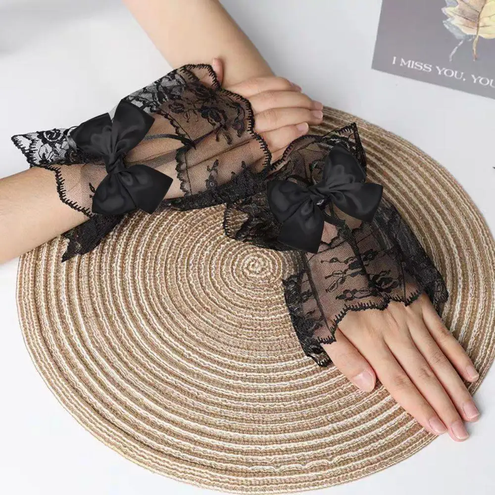 Sale Fashion Detachable Fake Sleeves Sweater Decorative Sleeves Women Lace Ruffles Elbow Sleeve Mesh Bow Lbow Sleeve Cuffs