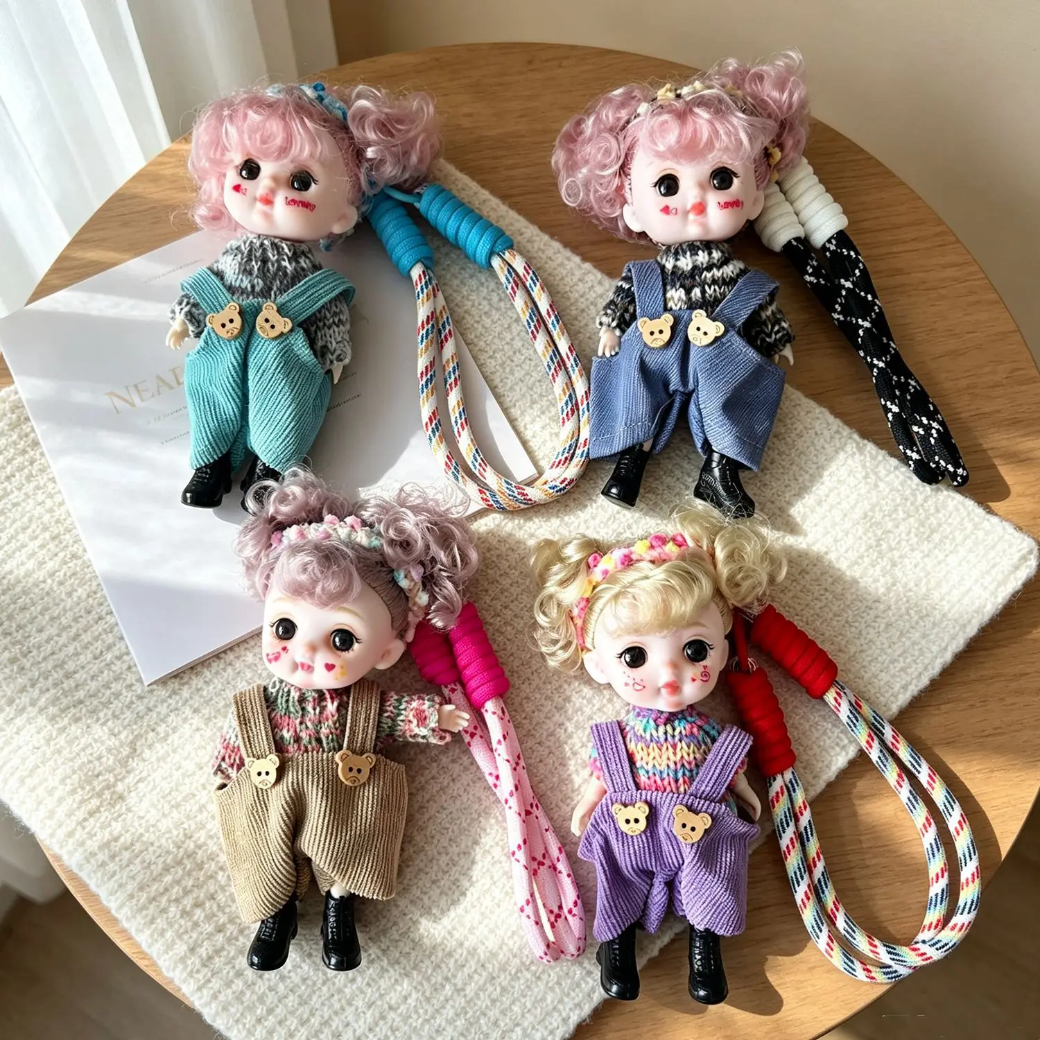 Doll Keychain Pendants Joints Moveable Curly Hair Doll Cute Couples Fashion Gift Versatile Car Keychain Bag Charms Children Toy