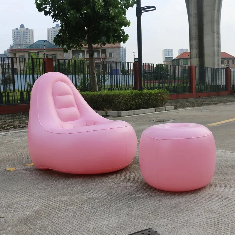 Inflatable Lounge Chair with Ottoman, Blow Up Chaise Air Sofa Set, Portable Seating for Indoor and Outdoor Use