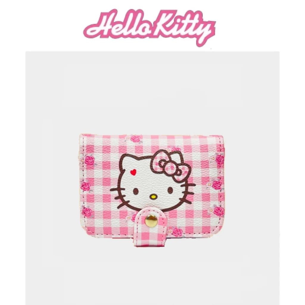 Anime cute Pink Hellos Kittys Pattern Button Card Bag Multi-functional Student Card ID Card Storage Bag Student Girl Supplies