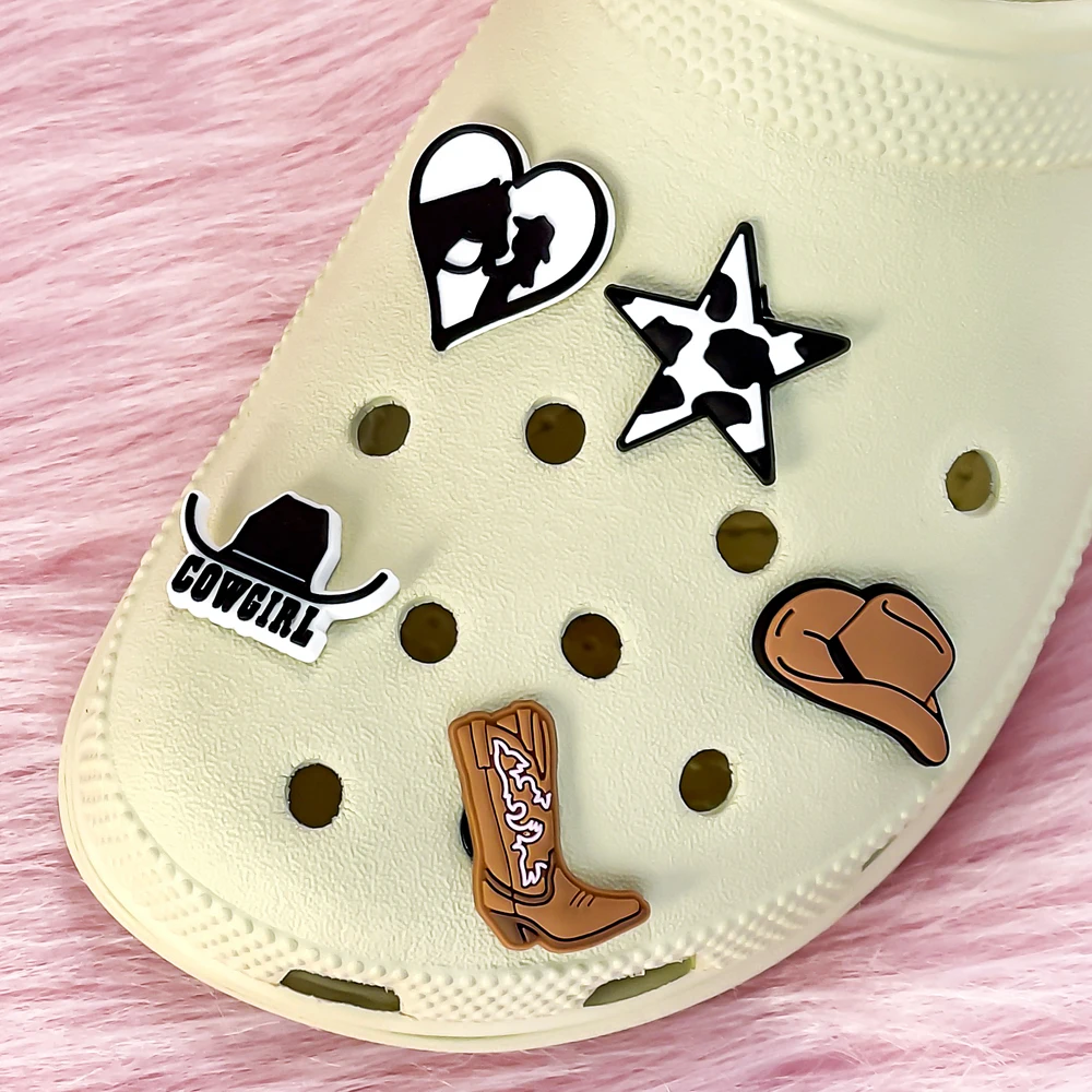 1pcs PVC Shoe Charms Cowboy for Girls Pink Shoe Accessories for Sneakers Sandal Cute Charms for Classic Clog Favor Gifts