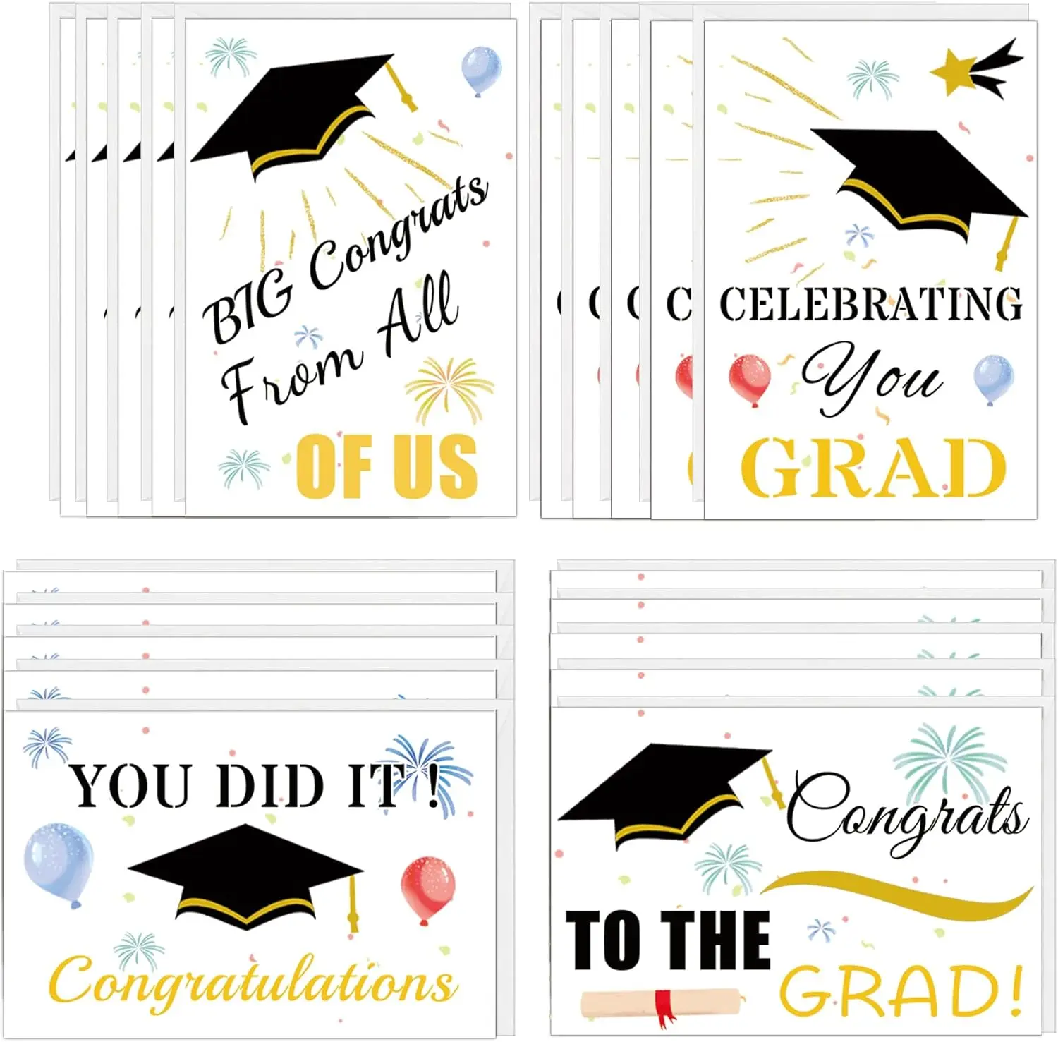 2024 Graduation Cards, Bulk Congrats Grad, Gift Greeting Cards with Envelopes You Did It Graduation Greeting Cards 20pcs