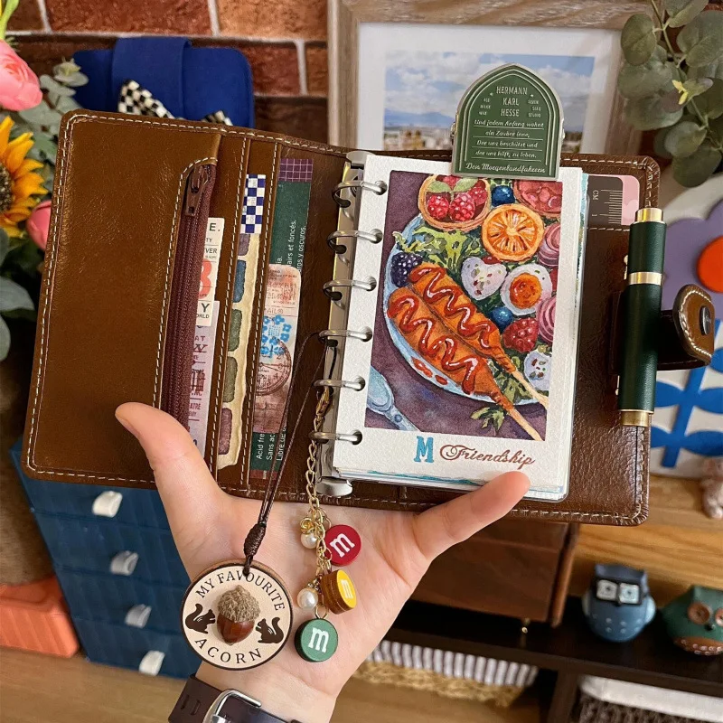 Red Pu M5 Notebooks 40sheets Line Inner Pages Loose-Leaf Leather Notebook Suitable For Students To Use As A Portable Pocket Book