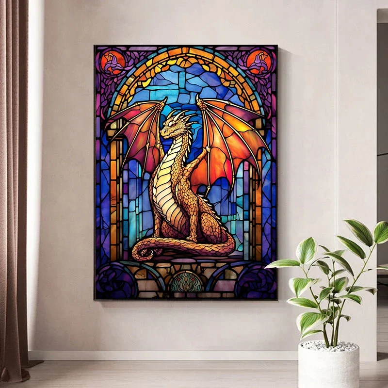 Abstract Dragon in A Glass Canvas Painting Art Fantasy Animals Nordic Dragon Poster Prints Wall Gift Living Room Pictures Decor