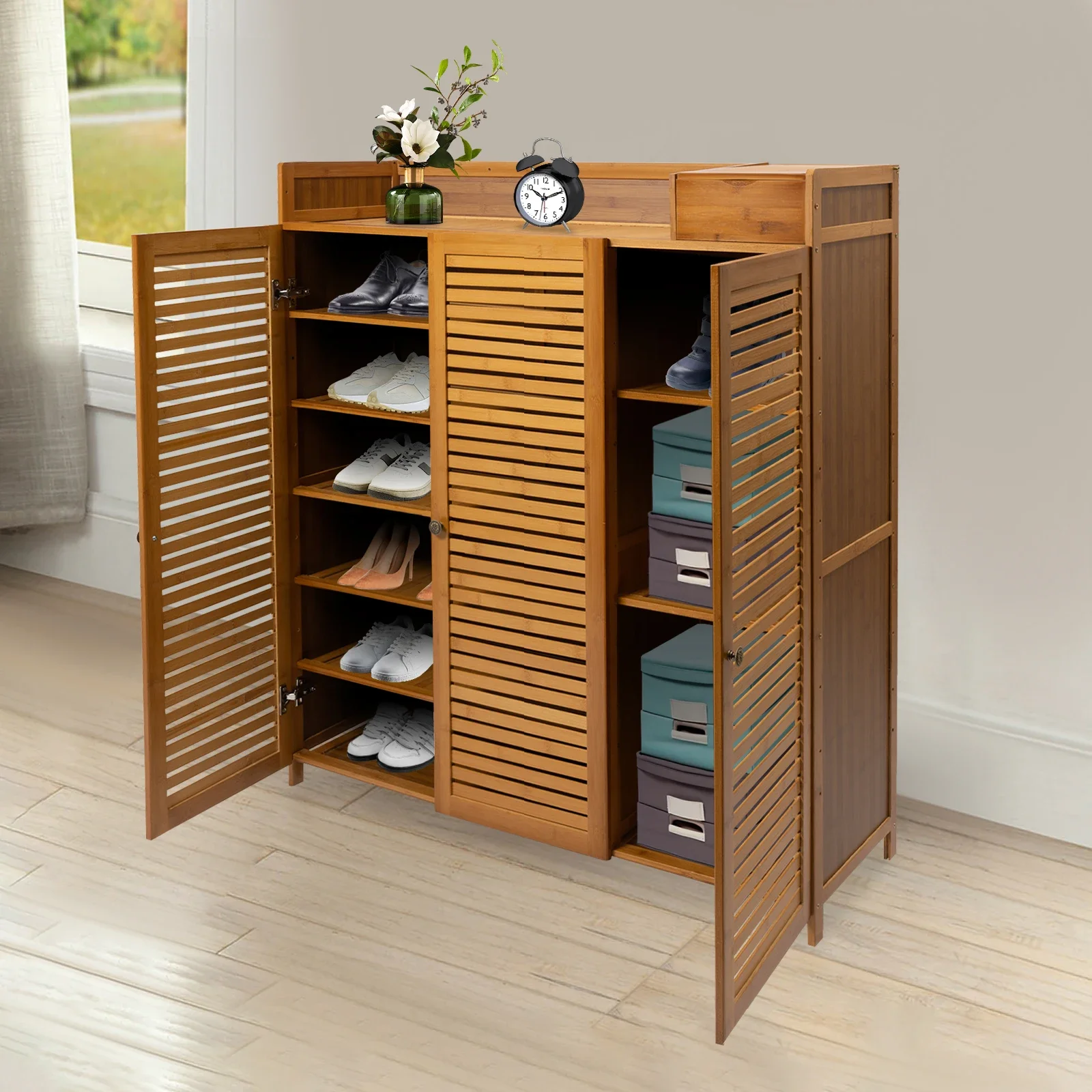 Wood Shoe Storage Rack Entryway Shoe Cabinet Shoe Organizer Closet Cabinet