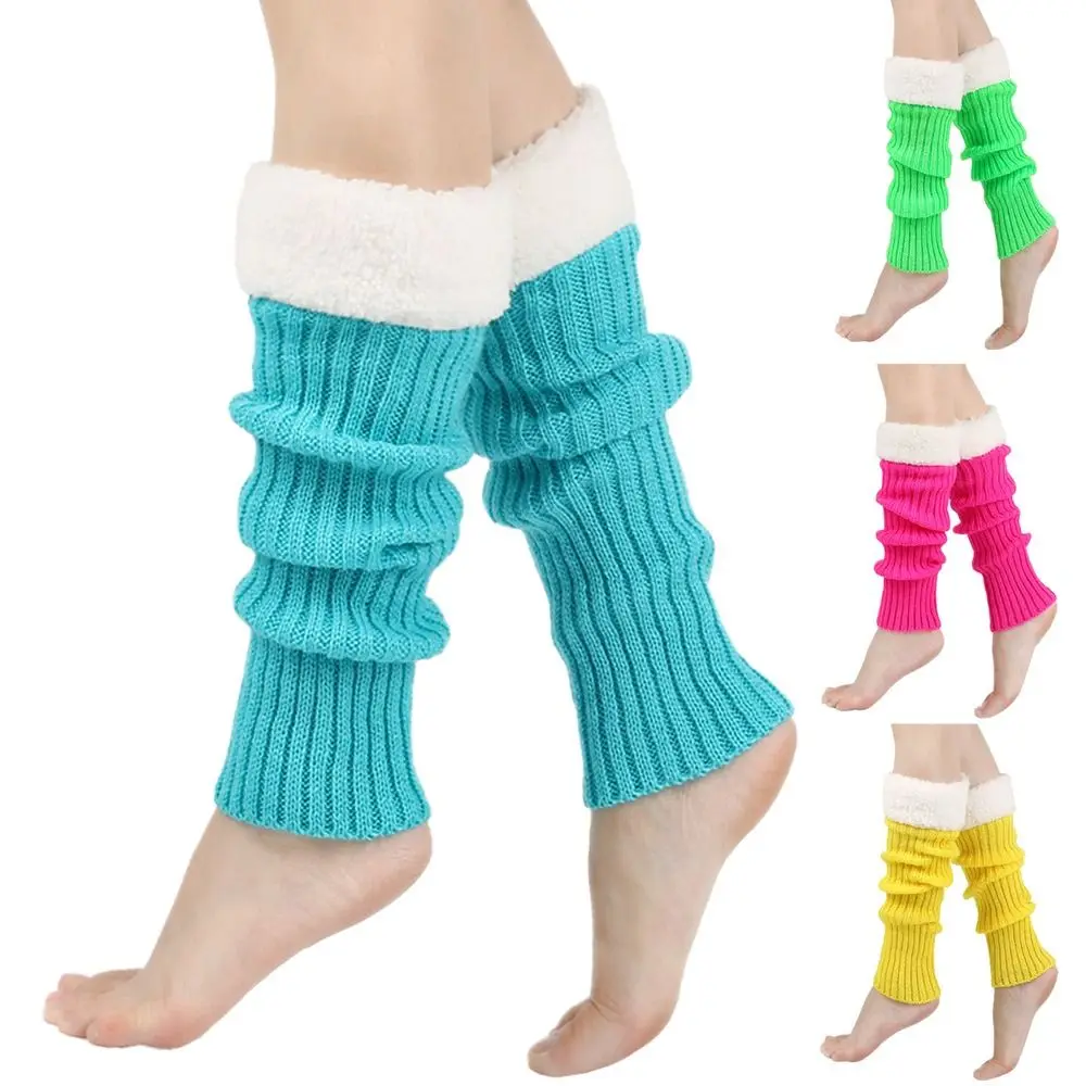 Plush Christmas Knitted Leg Cover Leg Warmer Candy Color Stacked Christmas Leg Sleeve Foot Cover Thickened Strap Leg Socks Girls