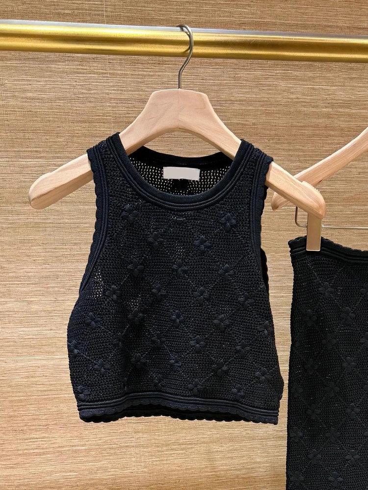 

Spring Faion Knitted Vest Top with Fi Tail Skirt Set High End Women's Wear S Home South Oil Embroidered Two Piece Suit