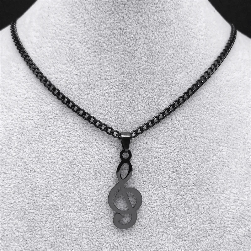 Musical Note Rhythm Black Pendant Necklace Women Stainless Steel Goth Punk Hip Hop Music Symbol Necklaces Gift Jewelry NXXXXS03