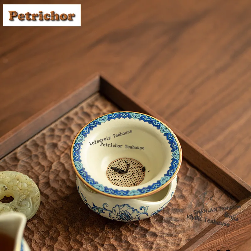 Ru Kiln Blue And White Lotus Tea Separator Infusor Luxury Tea Strainer Dispenser Tea Making Tea Filter Tea Ceremony Gift Craft