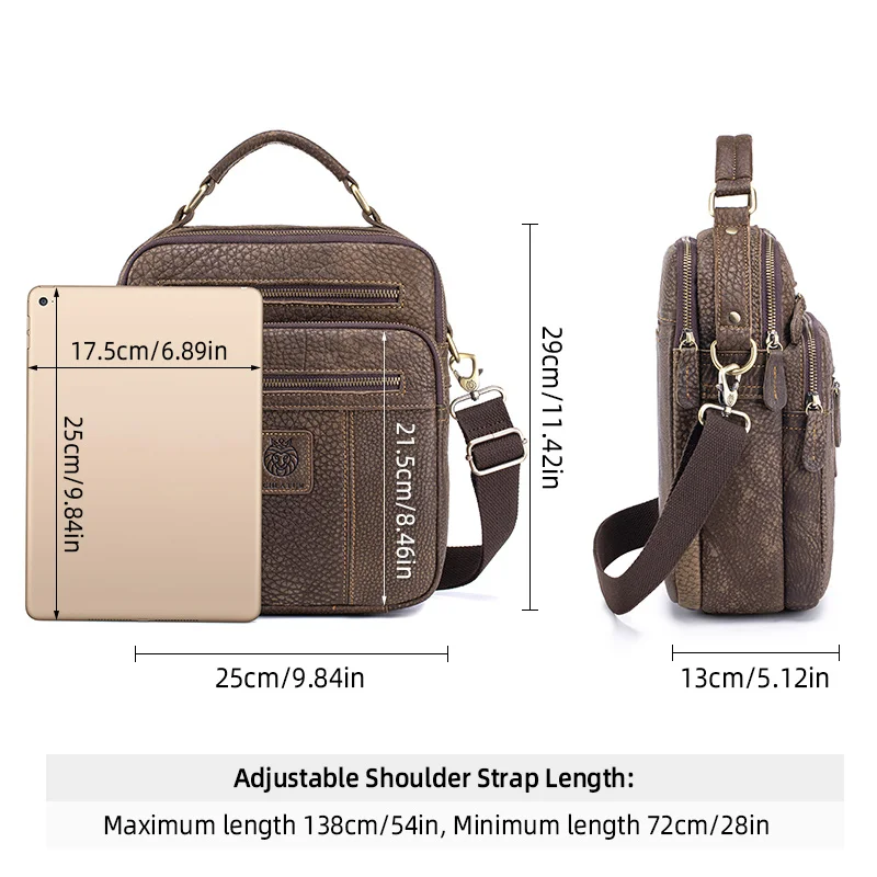 SCHLATUM Genuine Leather Shoulder Bag  Large Capacity Messenger Bag Men Fashion Travel Handbag