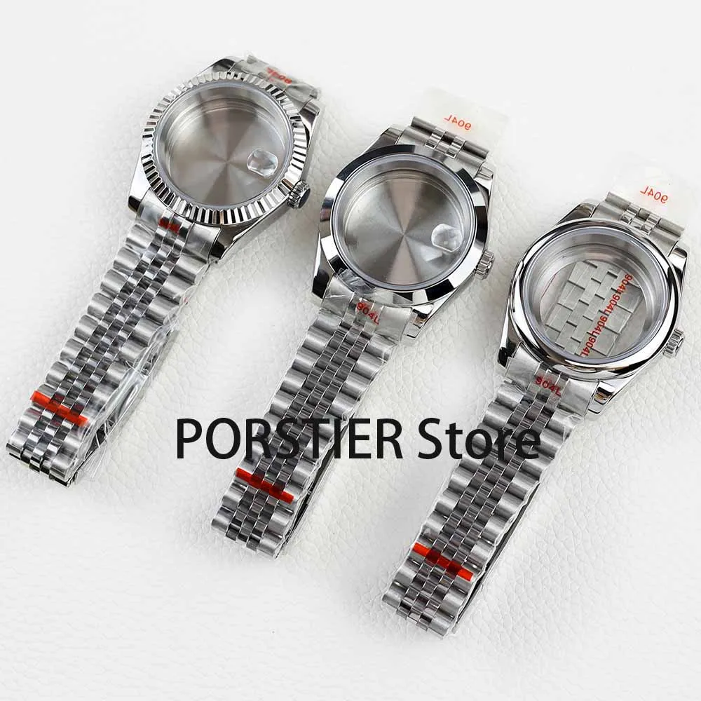 36/39mm silver NH35 watch case sapphire glass stainless steel jubilee strap fit NH35 NH36 movement 28.5mm dial datejus case