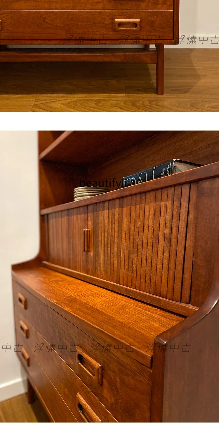 07/Bookcase Nordic Retro MCM Sideboard Cabinet Rolling Door Storage Cabinet Replica Real Teak storage cabinet  furniture