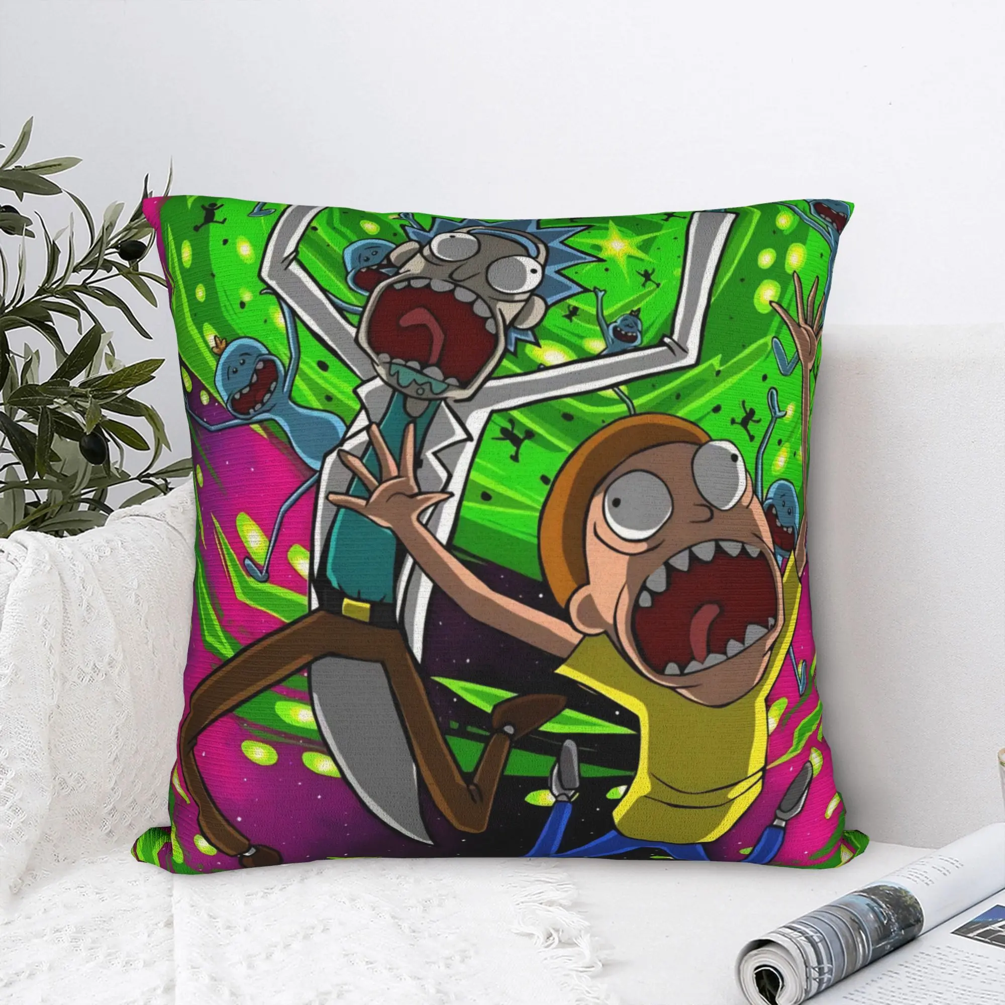 Decorative Throw Pillow - R-Rick and M-Morty Pillowcase Polyester Cushion