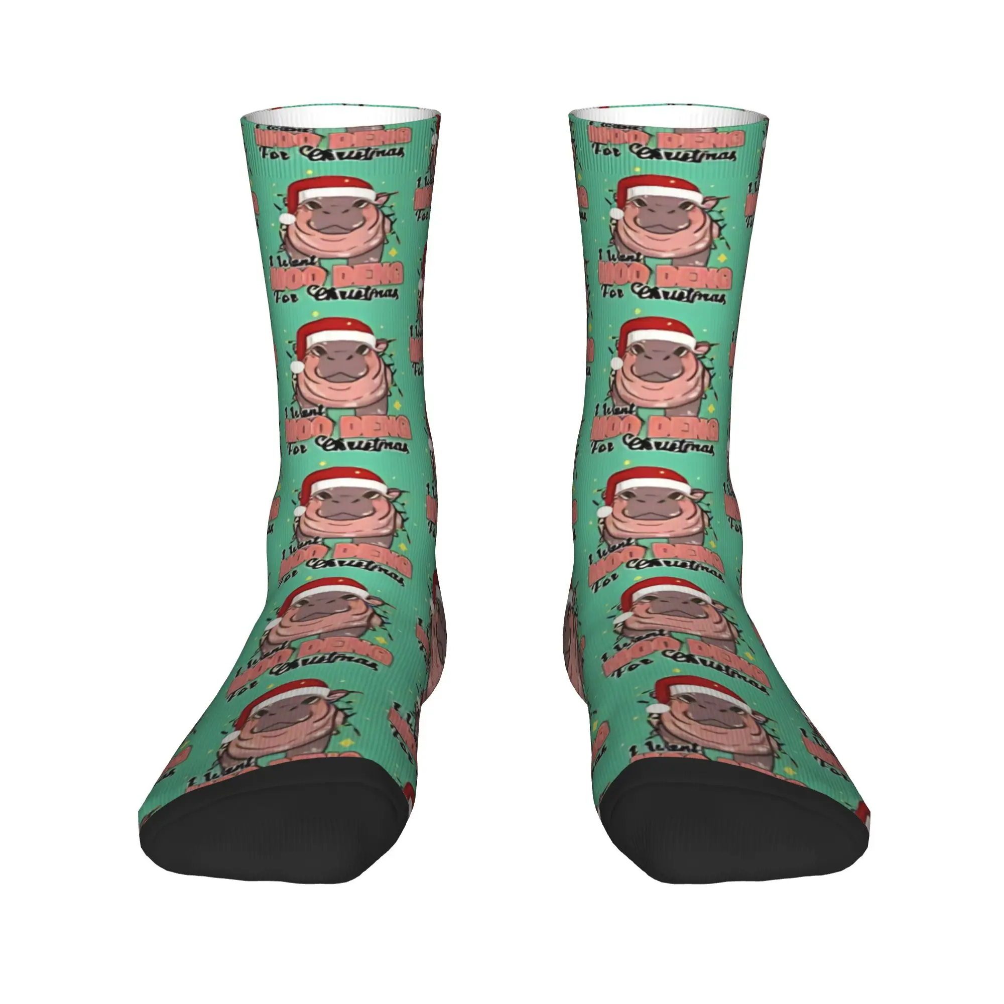 I Want Moo Deng For Christmas Stockings  Elegant Socks Men Breathable Socks Autumn Climbing Printed Anti Skid Socks Gift