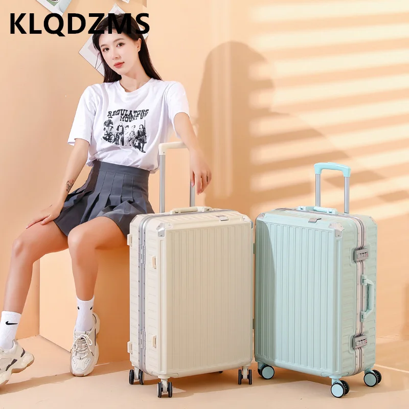 KLQDZMS Fashion Simple Solid Color Trolley Case Female Silent Universal Wheel Cabin Luggage Ultra-light Portable Suitcase