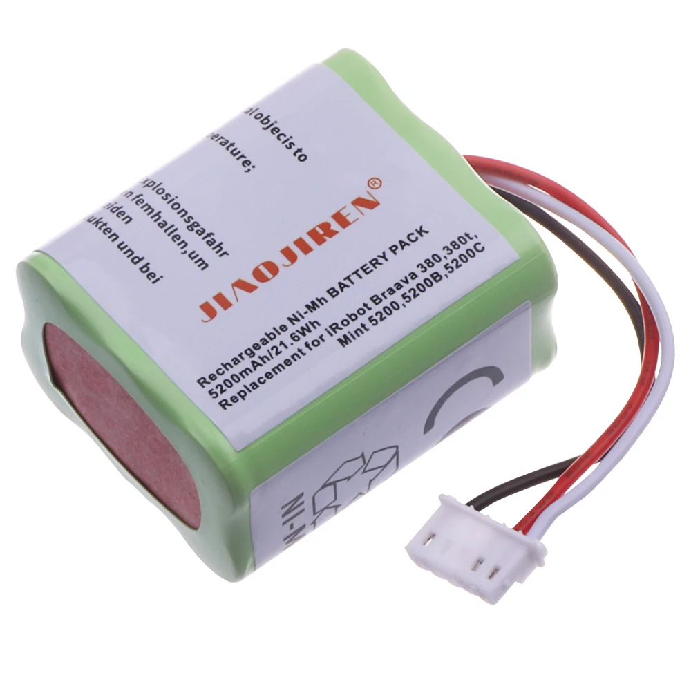 Bateria de Aspirador IRobot Braava, 7.2V, NI-MH, 5200mAh, 380T, 390T, Menta, 5200, 5200B, 5200C, 3000mAh, Atualizado