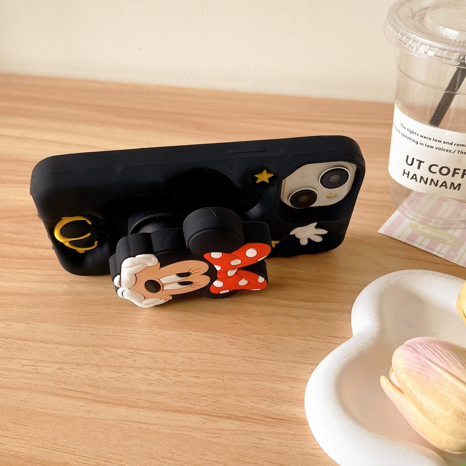 For iPhone 15 14 13 12 11 Pro Max Case Minnie Holding Face Head Holder Soft Silicone Soft Case