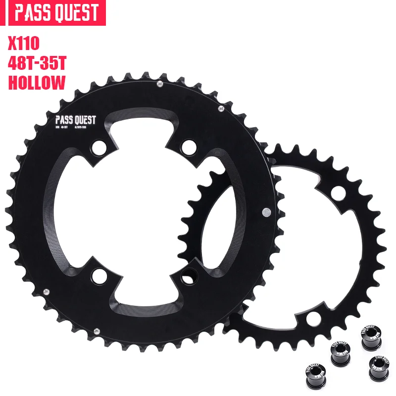 PASS QUEST 110BCD Double Chainring 4-Bolt 46-33T/48-35T/50-34T/52