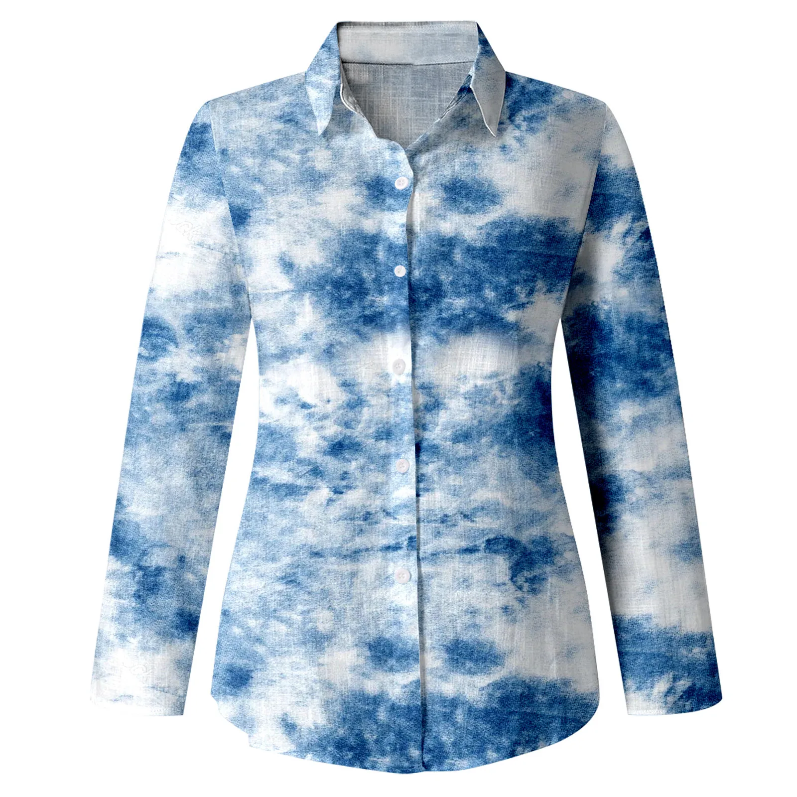 Colorful Tie Dye Print Lapel Button Shirt  Blouses Long Sleeve Tops For Women Dressy Casual Ladies Shirts Blusas Holiday Work