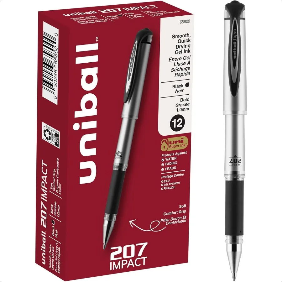 

207 Impact Gel Pens Bold Point 1.0 mm Black; Gray Barrel Black Ink Pack Of 12
