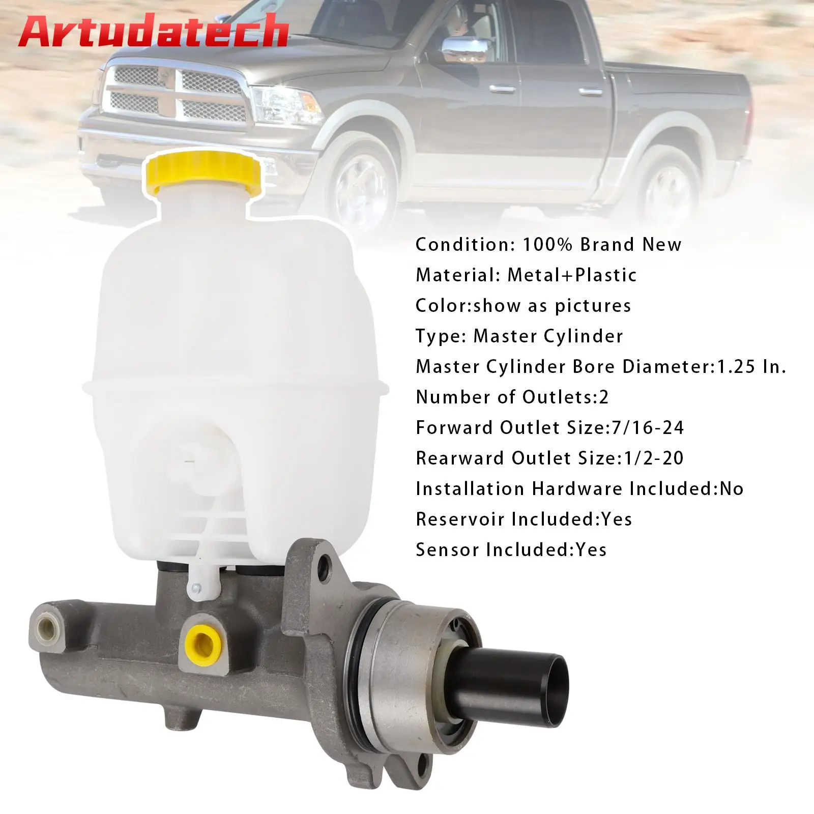 

Главный тормозной цилиндр Artudatech с резервуаром и датчиком для Dodge Ram 1500 1500 Classic 2007-2019, автомобильные аксессуары