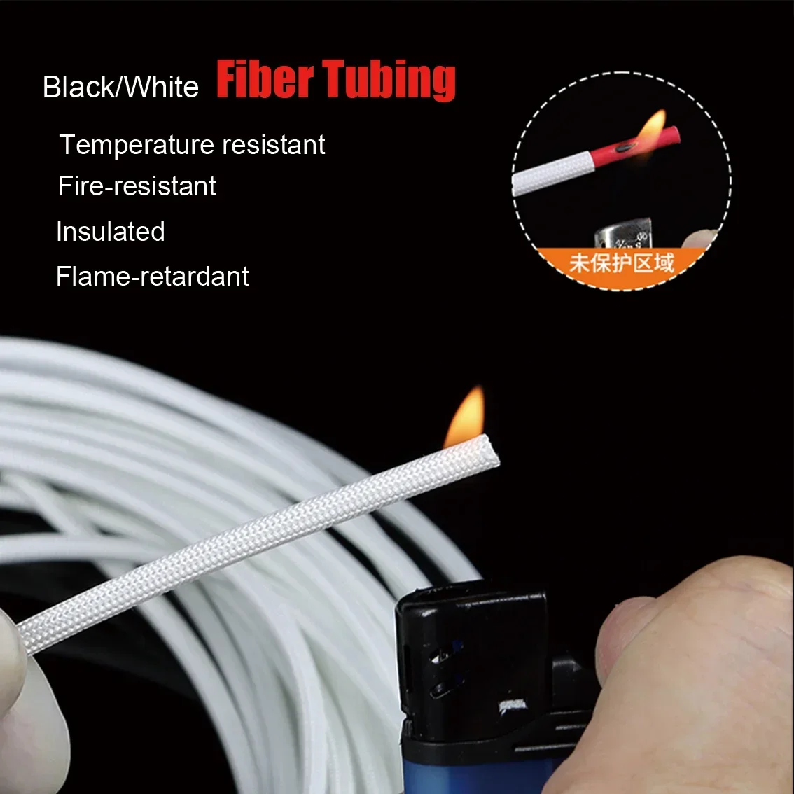 1/2/5M ID1mm~50mm Braided Fiberglass Sleeve 600 Deg.C High Temperature Chemical Glass Fiber Tube Fiberglass Sleeving Black White