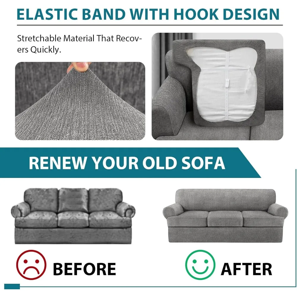 أغطية أريكة قابلة للتمدد - أغطية وسائد مكونة من 4 قطع، حماية أثاث قابلة للغسل في الغسالة للأرائك #5