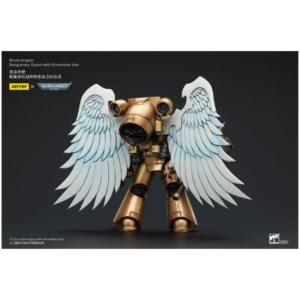 JOYTOY Warhammer 40K บลัดแองเจิลส์ ซันกัวร์นารี การ์ด พร้อมขวานเอนคาร์ไมน์ ฟิกเกอร์แอคชั่น ของสะสม ตุ๊กตา ของเล่นตกแต่ง
