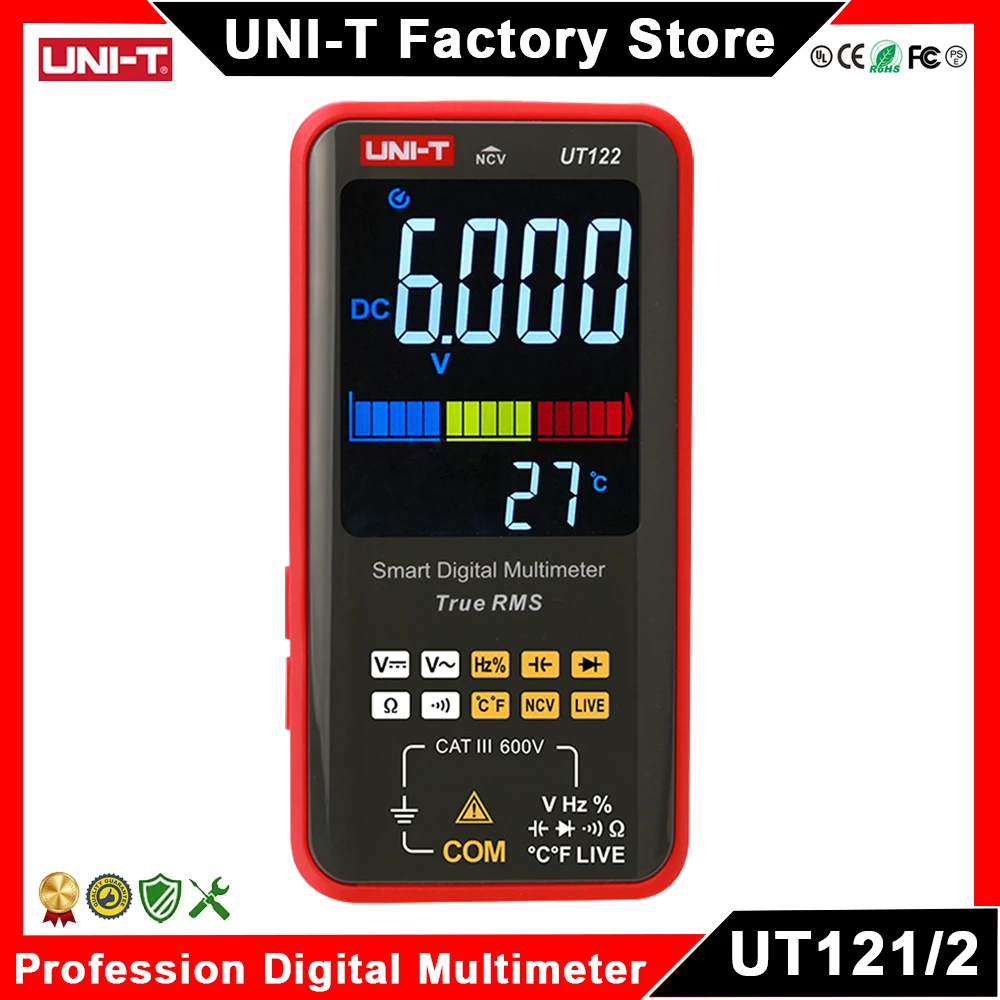 Multimeter pintar UNI-T UT121A/B UT122, profesional Digital Meter frekuensi tegangan tampilan ganda NCV Multi Tester listrik langsung