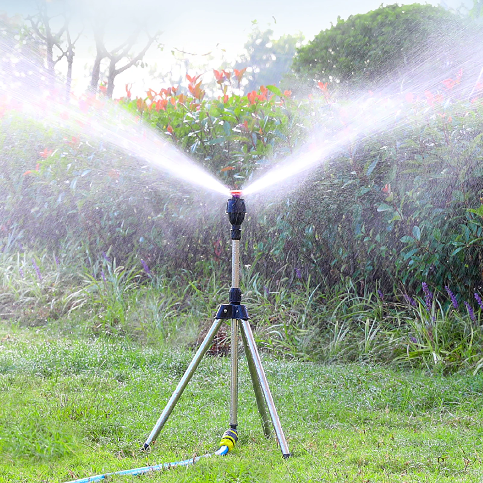 Aspersor giratorio con trípode, sistema de riego para césped y jardín, soporte telescópico, rociador giratorio automático, 360