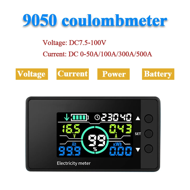 Monitor de Bateria Elétrica Coulomb Tester Capacidade de Potência Amperímetro de Tensão dc 7.5100v 50a 100a 300a 500a