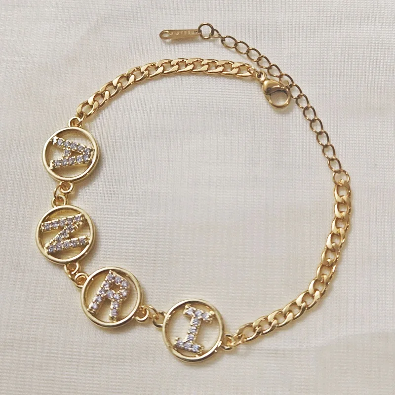 

Women's custom round letter personalized zircon letter bracelet DIY letter bracelet gift jewelry