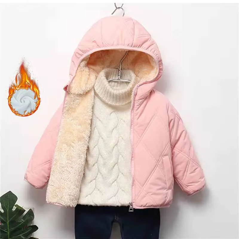 2024 Boys Padded Light Cotton Jacket Children Warm Short Solid Colour Coat Autumn Winter Girls Cute Casual Hooded Clothes 2-6Y