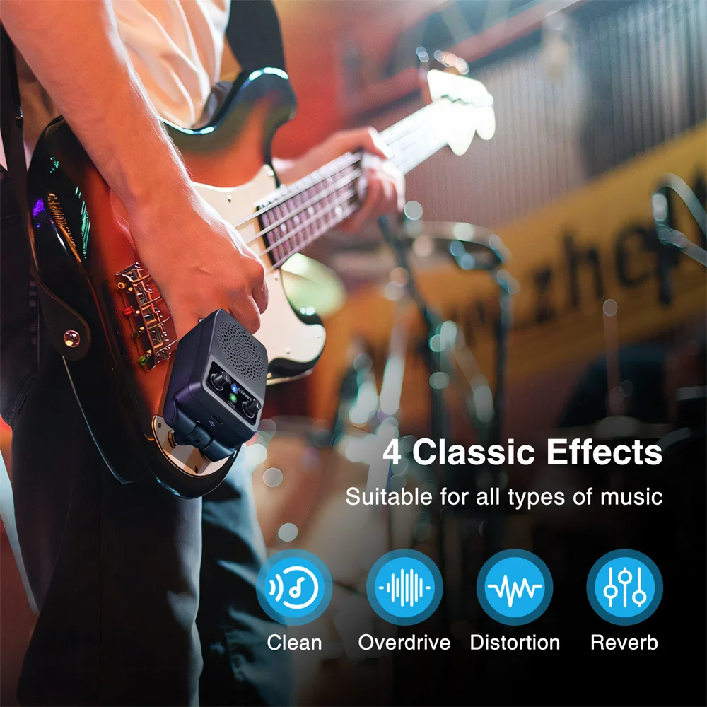 5W Mini Portable Bluetooth Electric Guitar Amp Built-in 4 Effects Rechargeable Small Guitar Amplifier for Practice