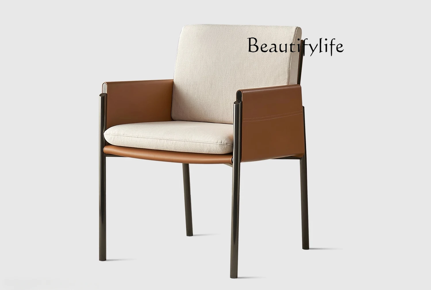 

Italian Minimalist Dining Chair Soft Bag Backrest Chair Household High-end Saddle Leather Armchair