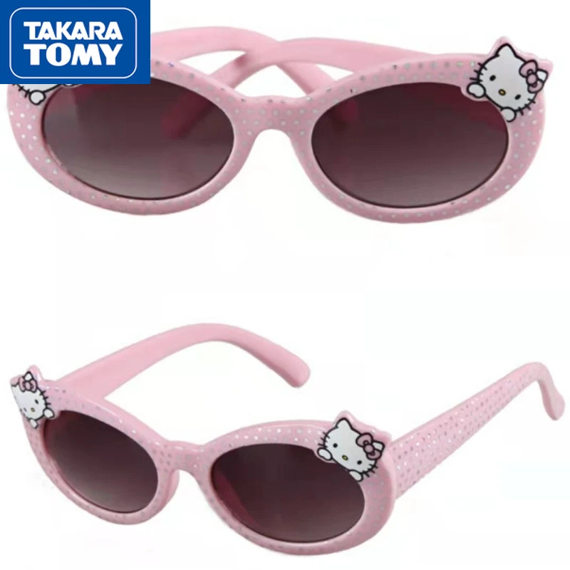 TAKARA TOMY 2022 New Girl Hello Kitty Cartoon Fine Flash Light UV Protection Seaside Sunglasses Children Sunscreen Sweet Glasses