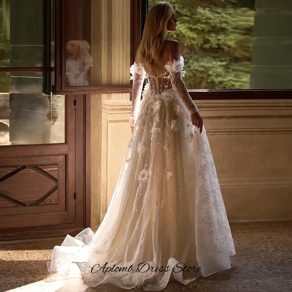 Dreamy Handmade Flowers Customized Bridal Gown Elegant Organza Sleeveless Wedding Dress Modern Side Slit A-Line Vestido De Novia